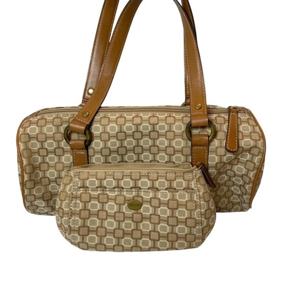 Nine West Geometric Barrel Bag Purse Cosmetic Accessory Bags Mirror 3 pc Set - Picture 7 of 16